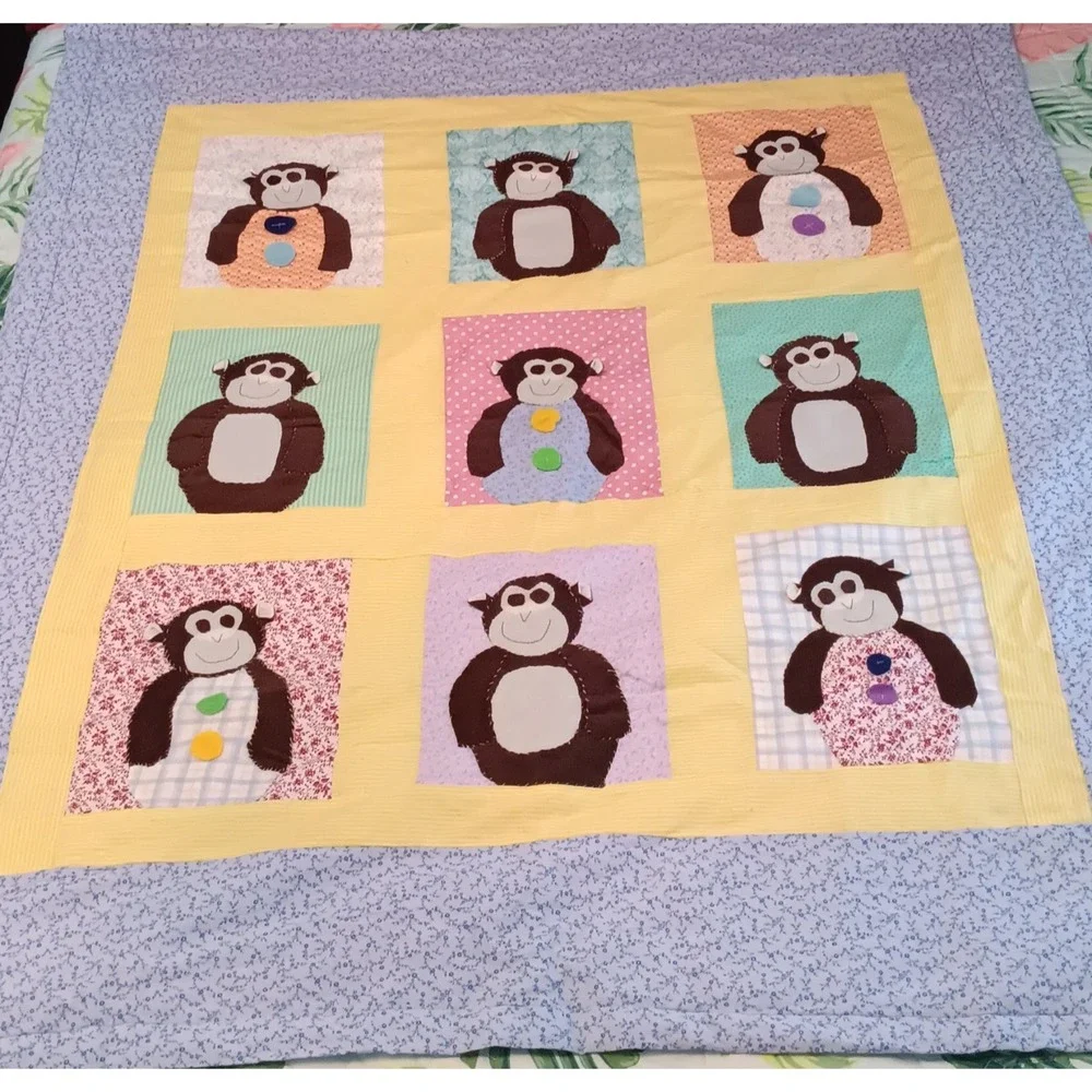 Childs Quilt Handmade Monkeys Patchwork Nursey Crib Lap Blanket Kidcore